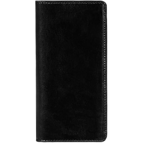 Image of Time Resistance Long Leather Wallet - Bifold Mens Suit Leather Wallet - Checkbook Wallet - Tall Billfold Card Case - Slim Wallet Made in Italy (Black)