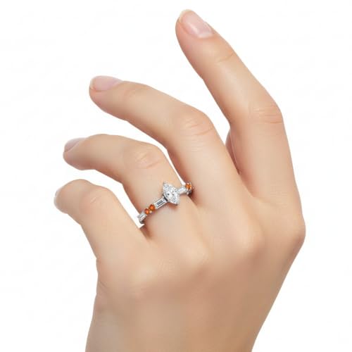 Image of 925 Sterling Silver Marquise Cut Simulated Diamond Vintage Classic Engagement Ring Wedding Band Matching Jewelry for Women, Promise Ring Set US Size 4-12