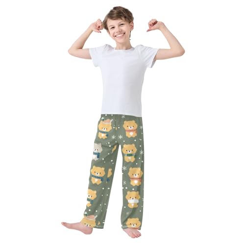ZZXXB Lovely Pomeranian Snow Boys Long Pants Soft Trousers Elastic Waist Kids Lounge Bottoms with Pockets S-XL3
