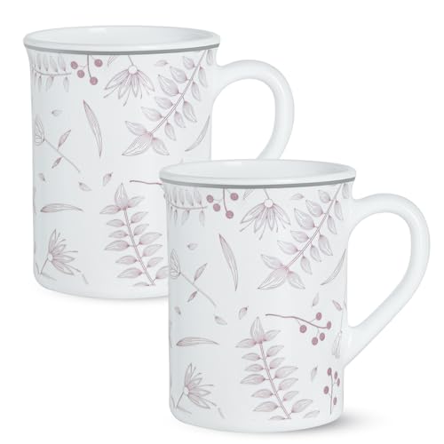 Image of Larah by BOROSIL 350ml x 2pc Opalware Grandeur Tea /Coffee Mug Set, Microwave & Dishwasher Safe Embossed Design Crockery Ideal for Daily Use & Gifting