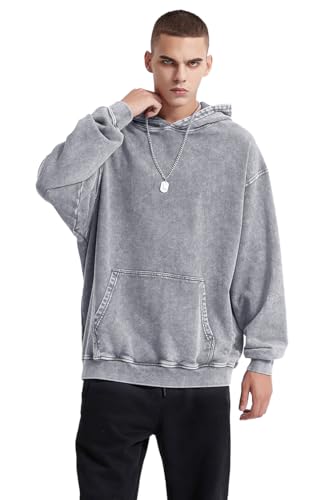 RONGTAI Unisex Oversized Acid Wash Hoodie Vintage Sweatshirt Couples Streetwear M-XXXL