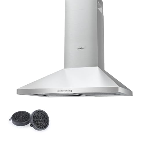 COMFEE' 60 cm Chimney Cooker Hoods Class A+ Stainless Steel Extractor Hood with LED and Recirculating & Ducting System Wall Mounted Hood 600 mm with Carbon Filters
