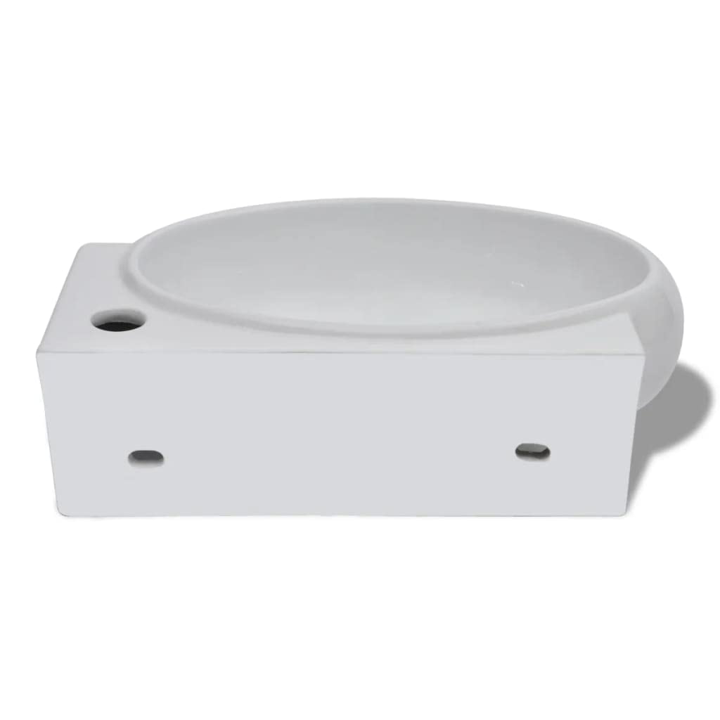 Lavabo de cerámica blanco 41 x 28 x 12,5 cm, lavabo de pared con orificio para grifo y orificio de rebosadero, lavabo de mano para baño y aseo de invitados