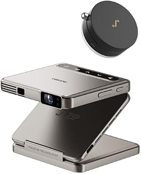ZIP Tri-Fold DLP Mini Projector Bundle with MagPlay Mount, Zero-Lag Focus, One-Click Screen Mirroring, Full-Screen Mode, Type-C Fast Charging, 5,000mAh Battery, Gold