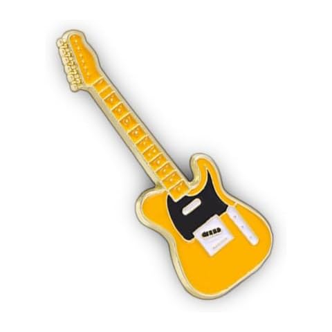 AAVEDGE Guitar Enamel Pins, Music Pins for Backpacks, Guitar Brooches, Musician Lapel Pins, Yellow Tele Style Lanyard Pins, Musical Instrument Emblem Bedge Pins for Lanyard, Bags, Hats, Caps, Clothes, Jackets. Cover