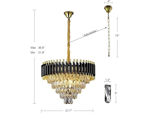Image of Modern 5-Tiers Crystal Pendant Light Black Gold Round Ceiling Light Fixture (Antique, 600mm), 3 Colors Led Plate Included Warm White, Natural Light, Chandelier Light (L-60*B-60*H-75 Cm) F
