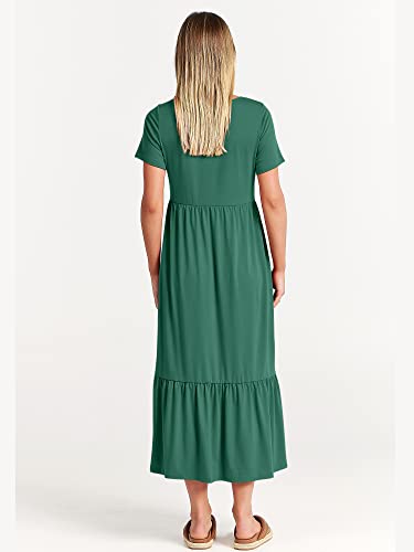 Image of ANRABESS Womens 2026 Summer Casual Maxi Dress A line Tiered Flowy Short Sleeve Crewneck T Shirt Beach Travel Long Dresses