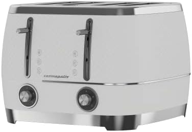 Beko Cosmopolis Toaster TAM8202W, Retro White Rose Gold Design, Extra Wide Slot 2-Slice Toaster, Includes Defrost, Reheat & Cancel Functions