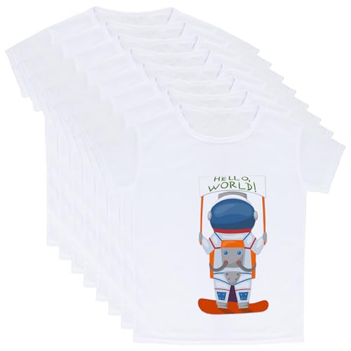 8 Pieces Kids White Sublimation Blank DIY Crew Neck Short Sleeve Tshirt for Boys Girls Summer Transfer Heat Printing