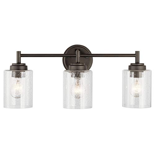 Image of Kichler Winslow 21.5 inch Vanity Light in Olde Bronze, 3-Light Transitional Bathroom Light with Clear Seeded Glass. (21.5 inch W x 9.25 inch H), 45886OZ