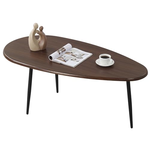 COSTWAY Table Basse Bois Ovale Scandinave, Pieds en Métal Robuste, Table de Salon Design, Grain de Bois, pour Canapé, Salon, Chambre, Bureau (Noyer,108 x 56...
