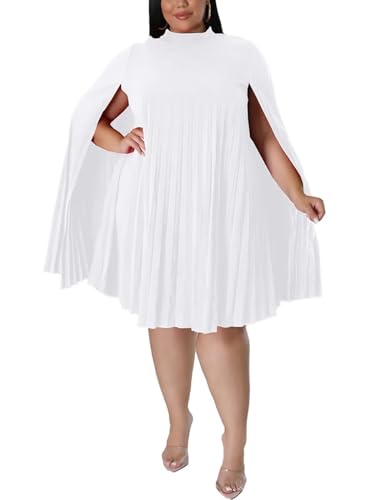 KEYUFANG Women’s Plus Size Cape Sleeve Elegant Loose Pleated Short Dress for Cocktail Party