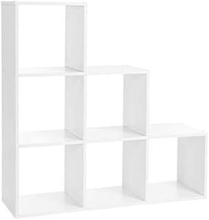 VASAGLE Stair Shelf Bookcase Step Shelf with 6 Cube Ladder Shelf Room Divider Cube Shelf Freestanding Office Living Room Bedroom White LBC63WT