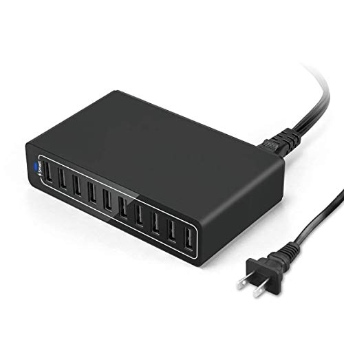 USBタップ USBコンセント 電源タップ USB急速充電器 AmcSquare 智能入力 10ポート USB コンセント 10A 5V 全機種対応 iPhone スマホ タブレット 急速充電 海外対応 1.6mブラック