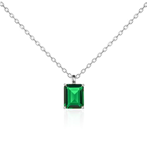 namana Collar con colgante de plata de ley 925 con piedra solitaria rectangular para mujer con piedras de corte esmeralda, Plata esterlina, Circonia cúbica