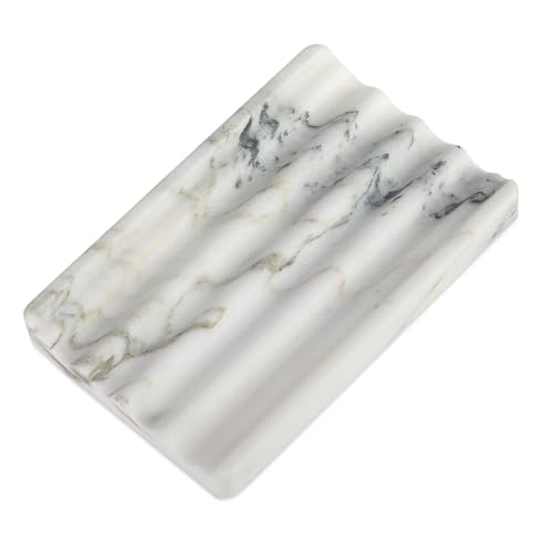 Koville Porte-Savon de Luxe en marbre Africain pour Douche et évier de Cuisine avec Trou d'écoulement (Namib Bianco)