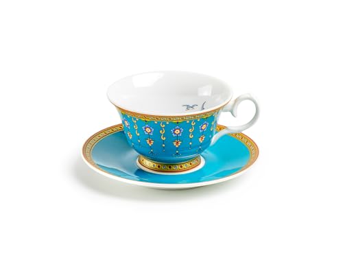 Gracie Bone China Royal Turquoise Voyage Bone China Tea Cup and Saucer