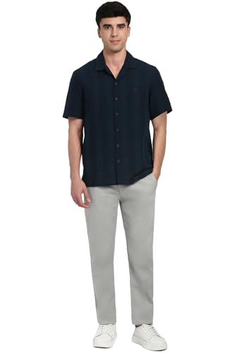 Image of Peter England Men's Casual Half Sleeve Resort Collar Shirt in 100% Cotton Seersucker with Striped Design