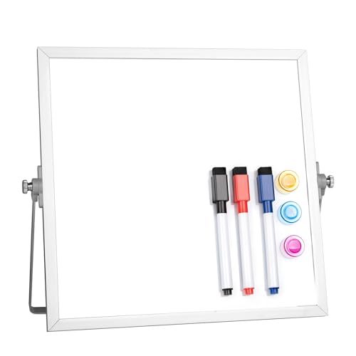 Lumspax Small Desktop White Board with Stand, 10' x 10' Double-Sided Silver Aluminium Frame Whiteboard for Kids, Mini Dry Erase Board for Home,...