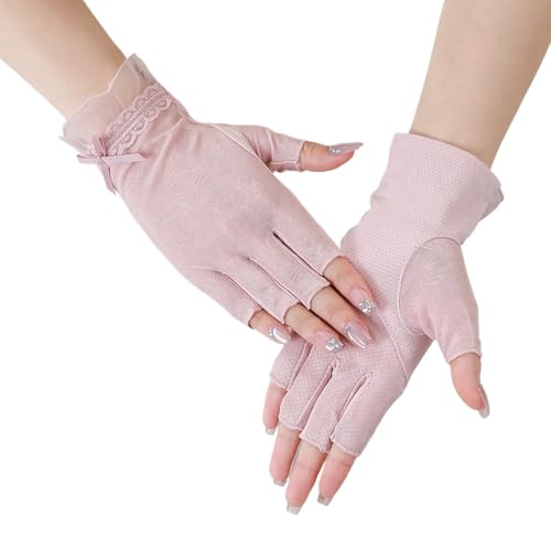 Womens Short Gloves for Wedding Party Summer Driving Sun UV Gloves Half Finger