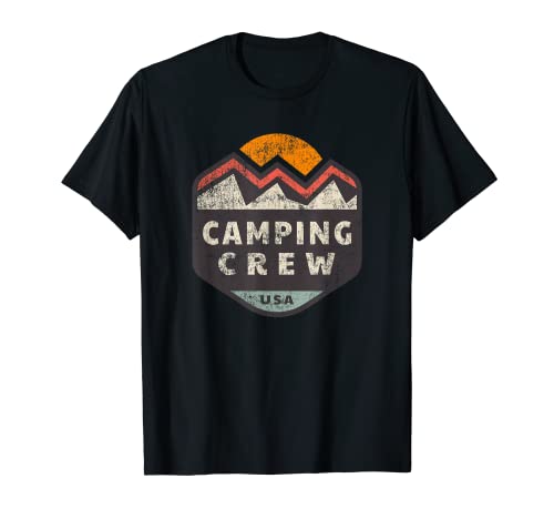 Campamento al aire libre Retro Campamento Grupo Montaña Atardecer Camiseta