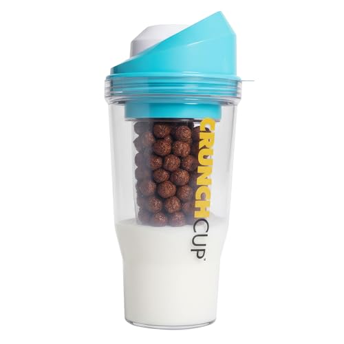 CRUNCHCUP XL BLUE - Portable Plastic Cereal Container for Breakfast On the Go, No Spoon or Bowl Required