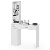 Waktavel Salon Stations for Hair Stylist, Modern Locking Wall Mount Barber Hair Styling Station, Corner Salon Station Organizer Makeup Vanity for Bedroom, Bathroom, Hairdresser (White)