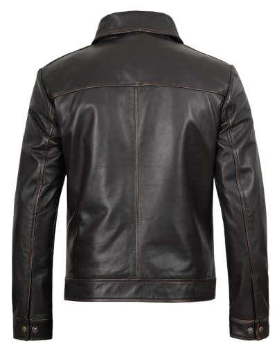 Image of Blingsoul Vintage Leather Jacket For Men - Classic Lambskin Leather Jacket Men With Shirt Collar