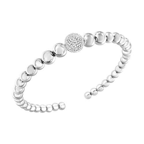 Haus of Brilliance .925 Sterling Silver 1/6 Cttw Diamond Rondelle Graduated Ball Bead Cuff Bangle Bracelet (I-J color, I2-I3 clarity) - Fits wrists up to 7 1/2 inches