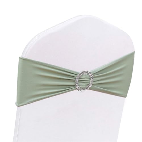 AIRIT Lovely Lot de 50 Rubans de Chaise en élasthanne pour Mariage - Vert Sauge pour chaises - Nœuds de Chaise avec Blucke pour fête prénuptiale, fête...