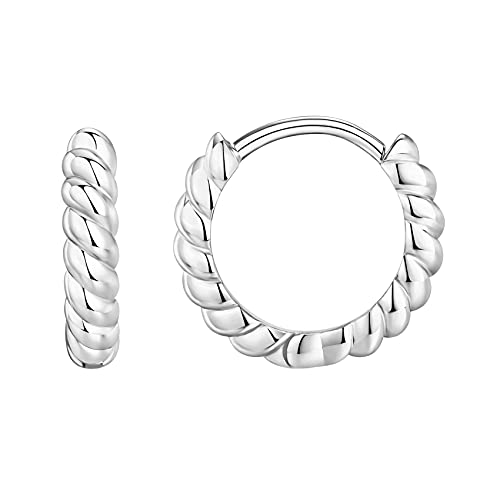 PAVOI 14K White Gold Plated 925 Sterling Silver Post Twisted Huggie Earring | Women's Mini Hoop Earrings PAVOI 14K White Gold Plated 925 Sterling Silver Post Twisted Huggie Earring | Women's Mini Hoop Earrings