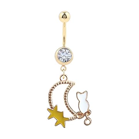 WANGJINQIAO 1PC Charm Piercing Navel Body Piercing Jewelry Cute Crystal Rhinestone Moon Belly Button Rings Stainless Steel Fashion Jewelry belly ring Cover