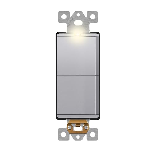 Image of LIDER Minimalist Design Lighted Double Switch, Combination Frameless Decorator Switch with Locator Light, Ground Terminal, Single Pole, 15A 120-277V, UL Listed, Thermoplastic, Matte Silver, 1-Pack