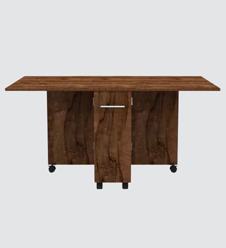 Image of SPECIALITY PANELS Folding Dining Table with 6 Wheels | Engineered Wood | Compact Design | Tables for Small Spaces | Termites Resistance | Kitchen Table in Cochwood Brown Finish