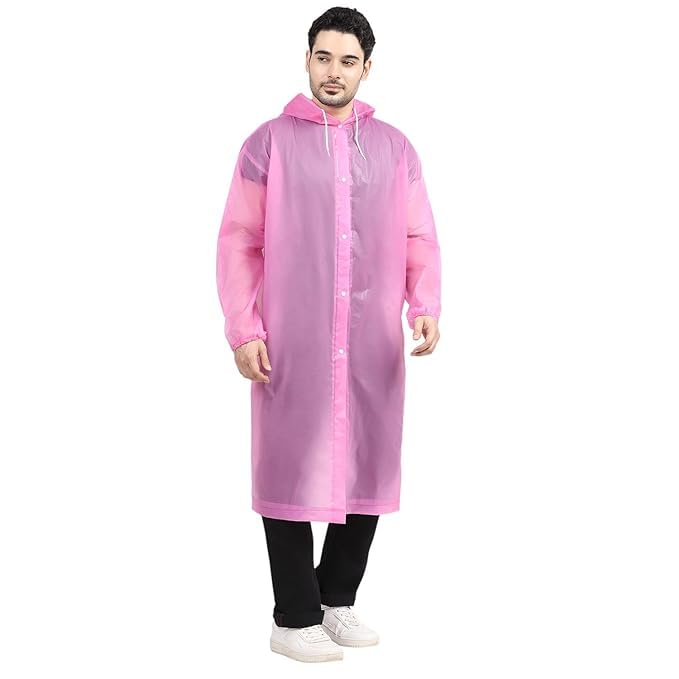 eco-friendly eva raincoat for men & women, lightweight waterproof coat with hood, adjustable drawstring, button closure & easy carry pouch, reusable & durable outdoor rainwear-multicolors