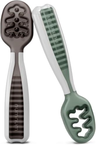 NumNum GOOtensils Cuillère Bébé 1er Âge - Étape 1+2 Silicone Cuillere Bebe Apprentissage 6+ Mois - Idéale Couvert pour Diversification Alimentaire Bébé...