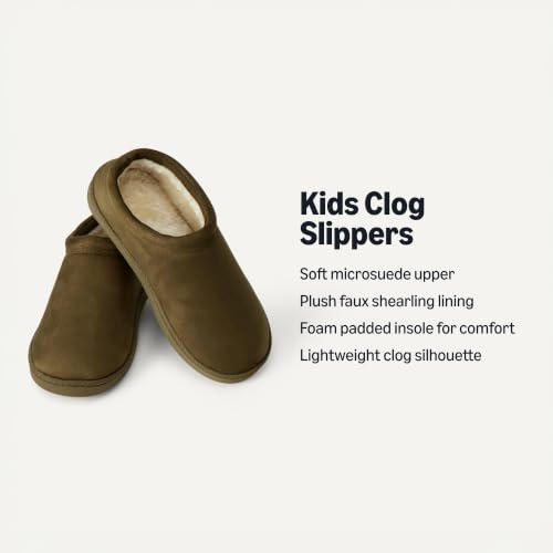 Amazon Essentials Unisex Kids' Microsuede Clog Slippers, Dark Green, 7 Big Kid - image 3