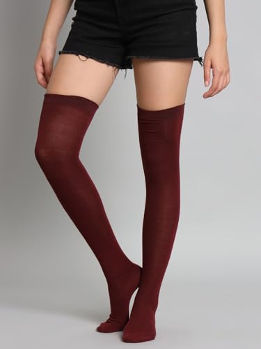 Image of TRAZO Women's Thigh High Socks Over the Knee High Knitted Casual Boot Socks, Stiped Long Fashionable Stockings (Pack of 2)