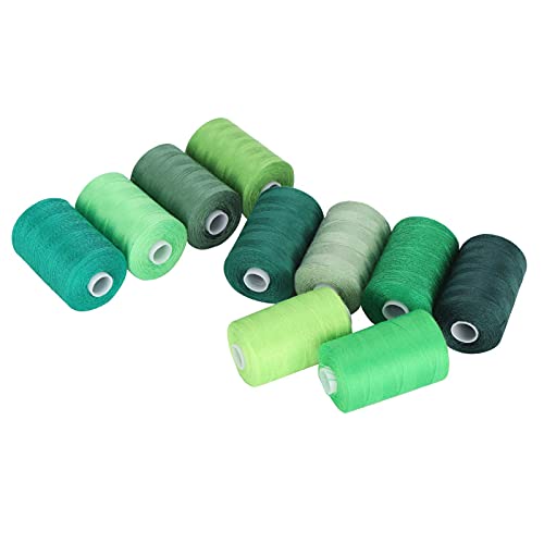 Holigie 10 rolos conjunto de linhas de costura verdes, acessórios 1000 jardas por carretel ponto cru