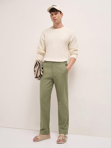 Image of Men's Grey Cotton Straight Fit Casual Trouser