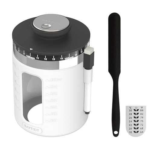 Baytoot Wide Mouth Sourdough Jar Starter Kit 33 oz - Ideal Sourdough Jar for Easy Fermentation, Airflow Lid, Feeding Marker & Spatula Included (white)