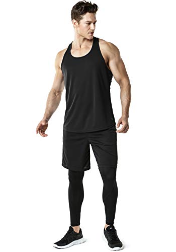 TSLA Men's Dry Fit Y-Back Muscle Workout Tank Tops, Athletic Training Gym Tank Top, Sleeveless Bodybuilding Shirts, 3pack(mtn33) - Black/Grey/Red, Large
