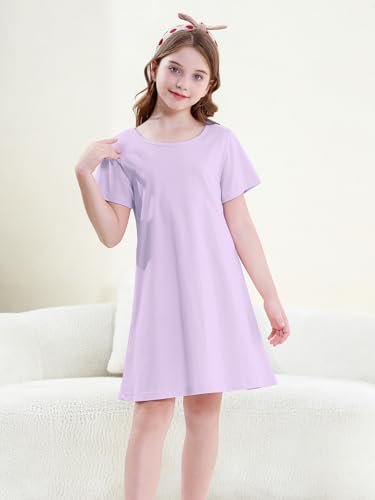 QZH.DUAO Girls Nightgowns 100% Cotton Short Sleeve Sleep Shirts Nightdress Sleepwear 5-144