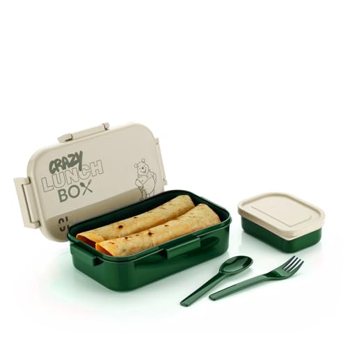 Image of Lunch Box with Spoon Fork & 1 Plastic Box | Leak Proof Lock Mechanism | Microwave Dishwasher & Freezer Safe Lunch Box for Kids & Adults School Office Use