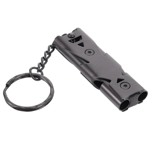 TOYANDONA Stainless Steel Dual Tube Whistle with Keychain Loud Survival Whistle for Camping Hiking and Outdoor Emergencies Durable Black Design for