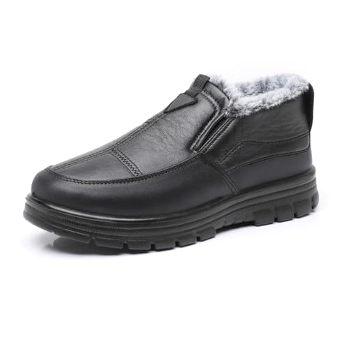 Men's Leather Slip On Platform Snow Boots Winter Warm Fur Lined High Top Non-Slip Outdoor Sneakers Boots Comfort Office Dress Walking Loafers Shoes