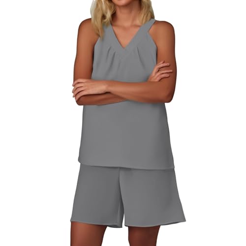 Summer Sets Women 2 Piece Outfits V Neck Tank Tops and Lightweight Shorts Matching Sweat Suits Beach Vacation Outfit4
