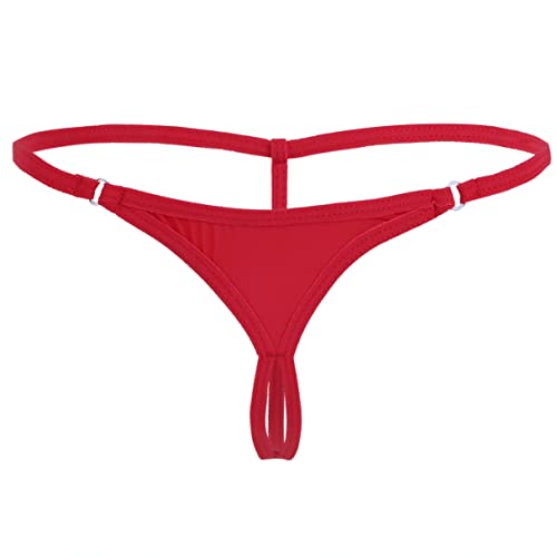 TiaoBug Tangas De Hilo Braguitas Eróticas Sin Entrepierna Slip Nergo con Tirantes Ajustables Sexy Bikini Lencería Color Solido para Mujeres Rojo One Size