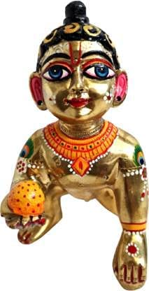 Fine Brass Made Hand Full Painted Laddu Gopal Ji Idol for Home Temple/Little Krishna Idol (4 inch)