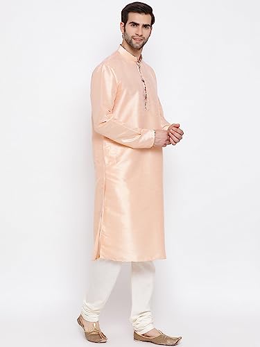 Image of VASTRAMAY Men's Peach Cotton Silk Kurta Pyjama Set VASMK098PHnP 38